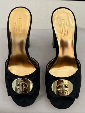 Coach Judith A039 Black Signature Canvas Turnlock Mule Heels Women’s Size 5